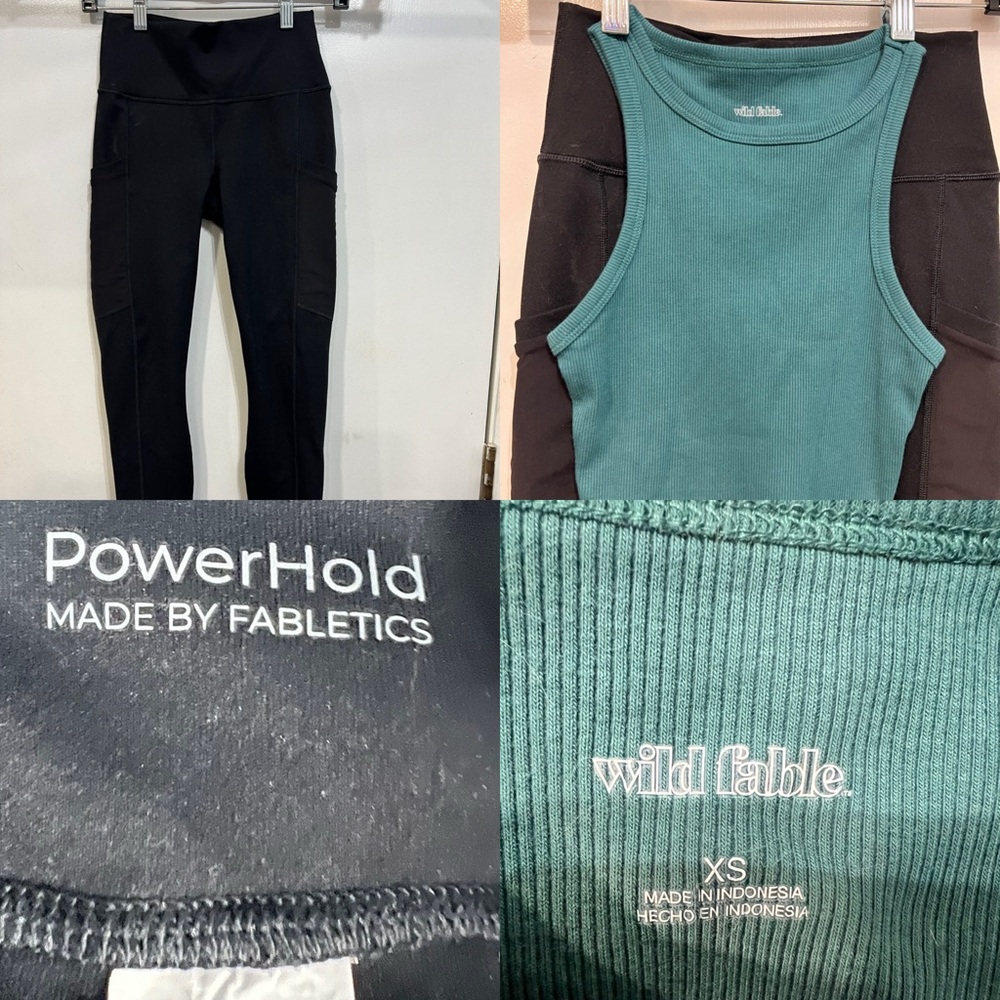 Fabletics Black PowerHold Leggings with bonus Wild Fable crop tank
